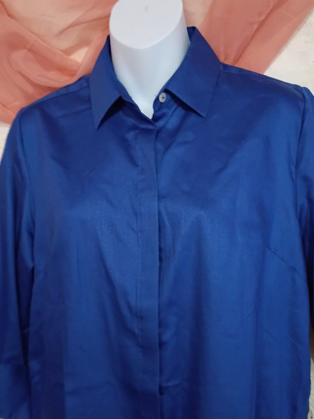 Foxcroft Ladies Royal Blue Button-Detail Tie-Front Shirt Sz M - Picture 2 of 8